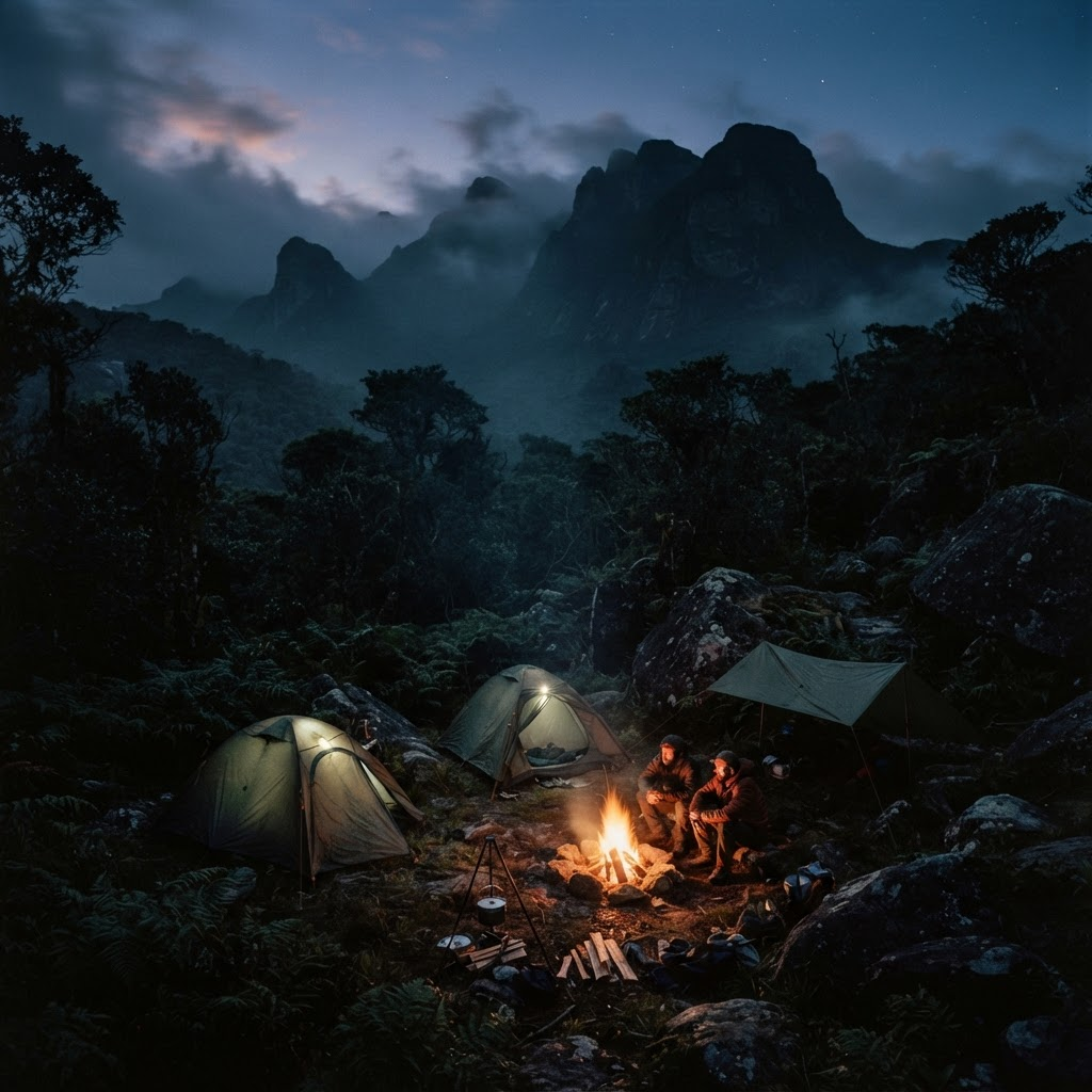 Acampamento isolado na serra